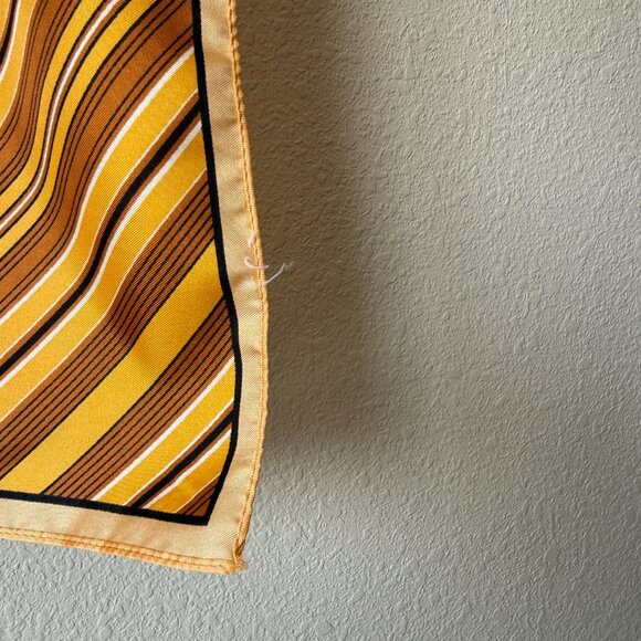 PRICE FIRM Vintage Black Orange Striped Leaf Square Printed Scarf - Picture 7 of 7